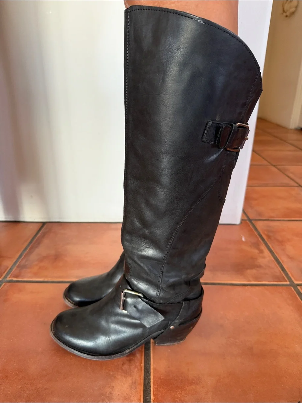 Dolce Vita Black Over-the-Knee Leather Boots with Buckle
